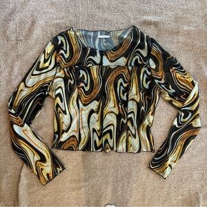 Mesh Swirl Patterned Long Sleeve Top